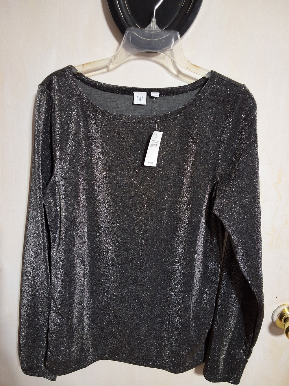 GAP Women's Shimmery Charcoal Long-Sleeve Top